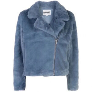 852 NEW Apparis Tukio Faux Fur Jacket in Steel Blue Size XS